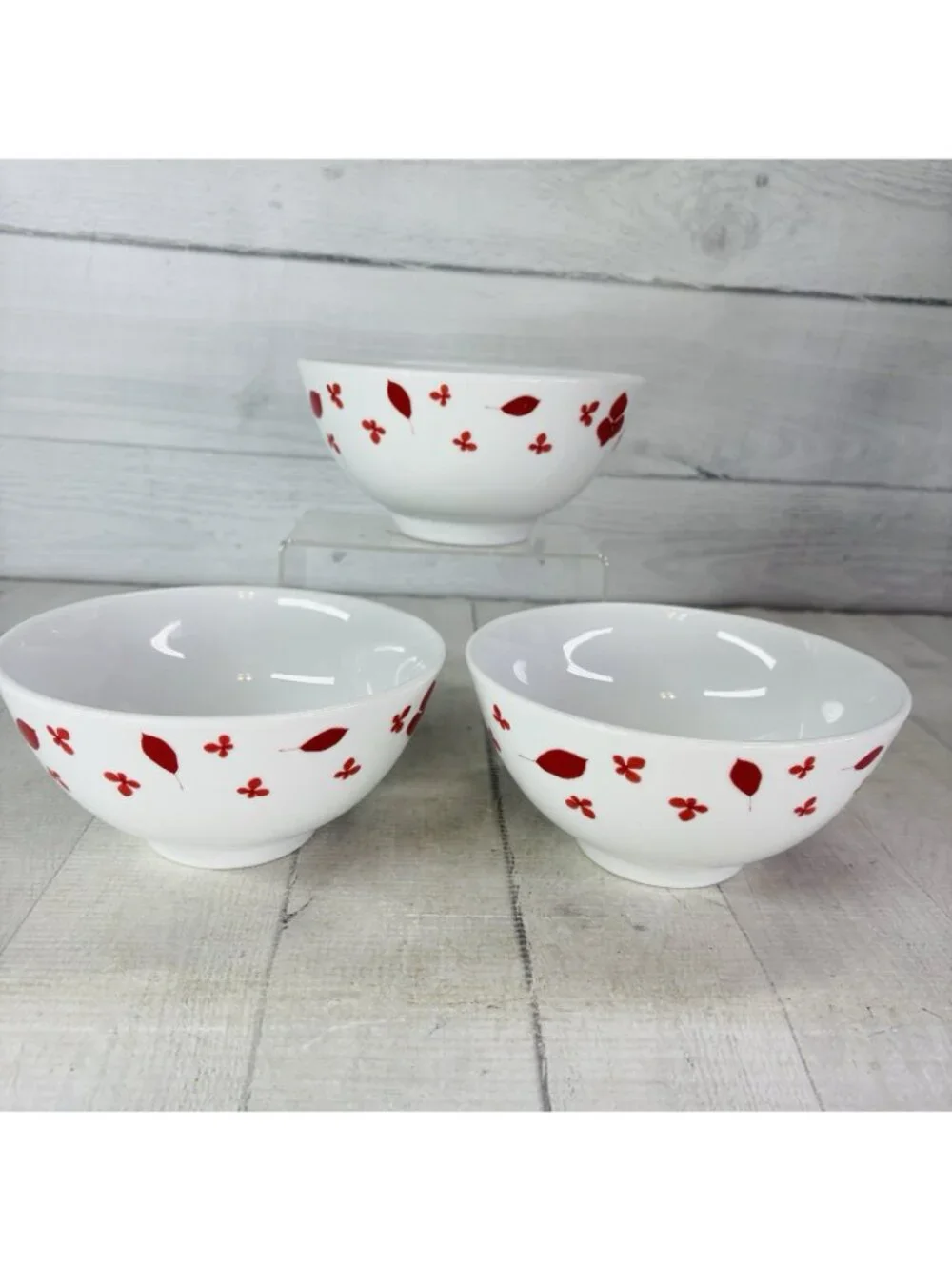 Home Target PRESSED PETALS Red Leaves Petal Porcelain Soup Cereal Bowls Set 3
